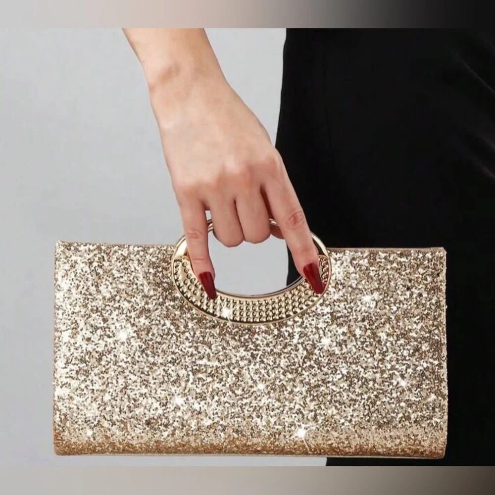 Gold Glitter Evening Clutch Handbag